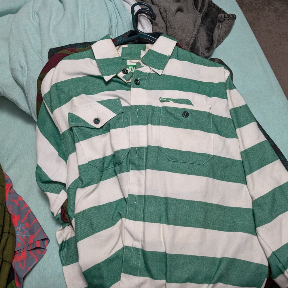 DIXXON The Rebel Green and White Striped Casual Shirt